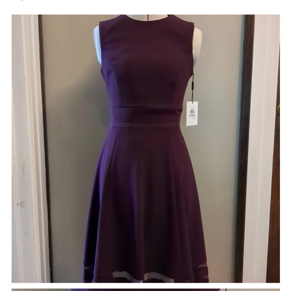 0P Calvin Klein Aubergine Illusion Hem Dress NWT